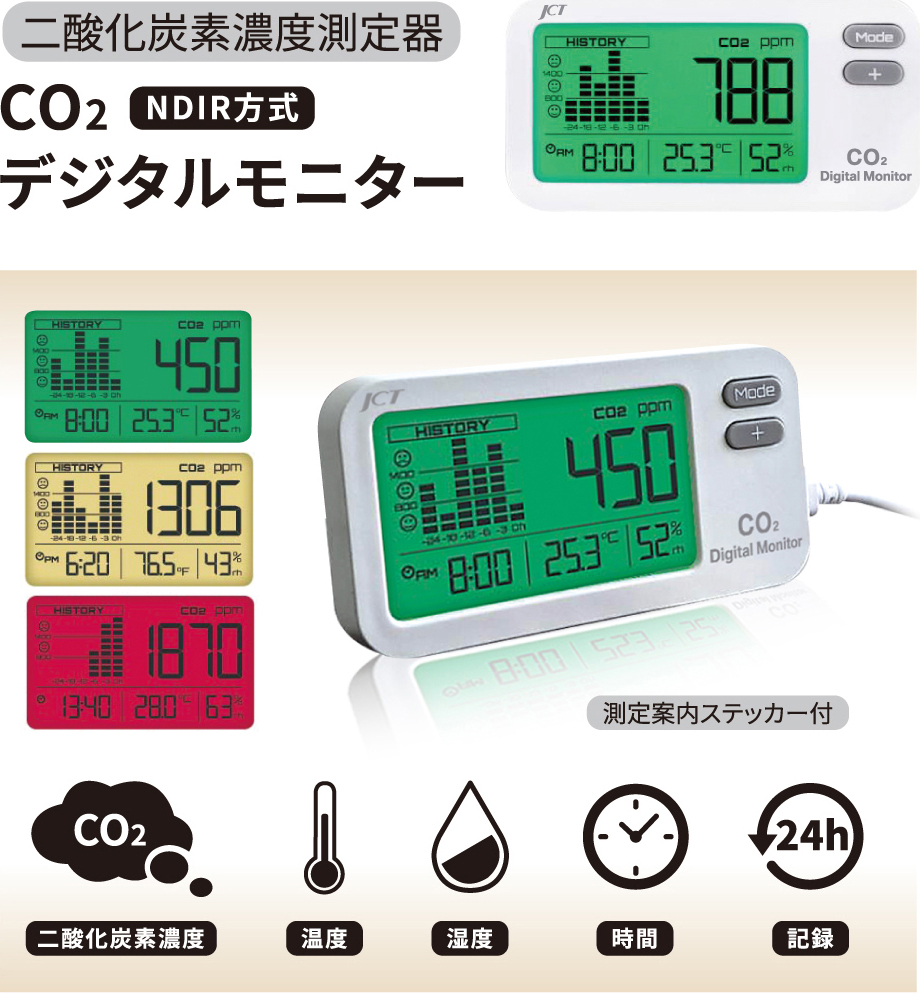 ジェイ・シー・ティ　二酸化炭素濃度測定器　CO2デジタルモニター